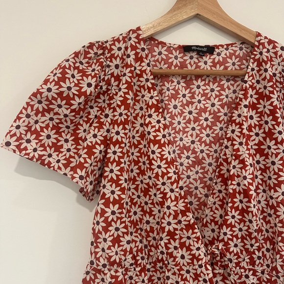 Madewell Red Floral Mini Dress wrap size M - Picture 2 of 7